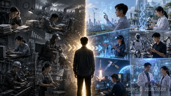 ② 사라지는 직업과 새롭게 탄생하는 미래 직업을 상징적으로 표현한 장면.png