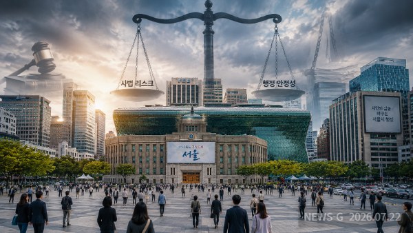 1 서울시청과 시민들의 일상을 배경으로 서울시장 사법 리스크가 행정에 미칠 영향을 시각화한 이미지.png
