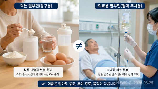 2 먹는 알부민과 병원에서 사용하는 의료용 알부민의 차이를 이해하는 장면.png